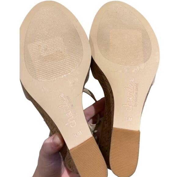 Charles By Charles David NWOB Cork Wedges Platform Peep Toe In Nude Size 10 - Picture 7 of 8